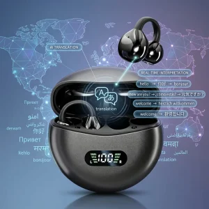 AI Translator Open Ear Clip On Earbuds True Wireless Earphones LED Digital Display Electroplated OWS Sports Headphones