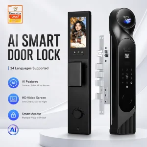AI Voice 3D Face Palm Vein Smart Door Lock with Fingerprint Password Tuya App Video Intercom Camera Memory Card for Home Use