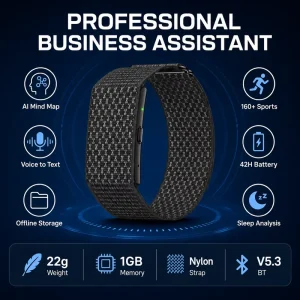 AI Voice Recorder Smart Wristband Multi Language Transcription To Do List Mind Map Health Monitor for Office Use