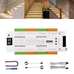 AIKEOU 32 Channel LED Stair Lights PIR Motion Sensor Controller Indoor 12V 24V Automatic Stairway Ladder Step 400W 2 Year
