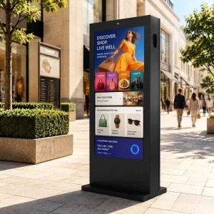 AIYOS IP65 Galvanized Steel Outdoor Interactive Touch Screen Kiosk 2500 Nits High Brightness AI Industrial Air Cooling Totem