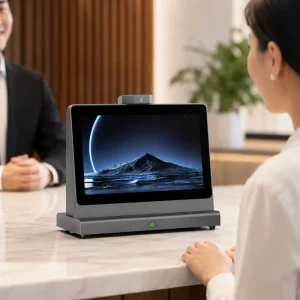 AIYOS Real Time Voice Translator with 80+ Languages Dual Screen Display for Hotel Reception Airport Retail Customer Service