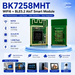 AIoT Core Module BK7258MHT ARM Dual-core Cortex-M33F for Smart Lock Wireless IoT Device IPC Camera and Home Security Application
