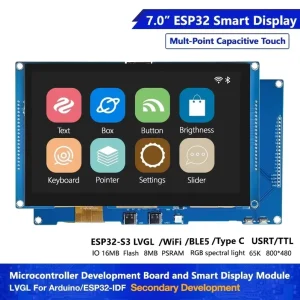 AIoT Development Board with ESP32-S3 7 Inch 800*480 RGB TFT Display Touch Screen Arduino LVGL WIFI BLe Uart Smart Module