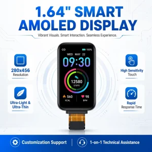 AMOLED Display Module 1.64 Inch 280×456 High Sensitivity Touch Screen Panel Mounting SPI Interface for Smartwatch Wearable