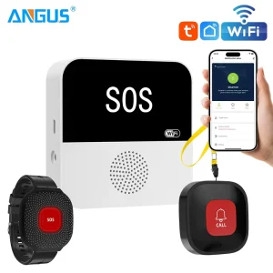 ANGUS WiFi Caregiver Pager for Elderly Life Alert System No Monthly Fee SOS Panic Button Watch Compatible Tuya Smart Smart Alarm