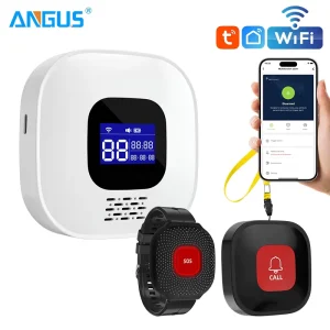 ANGUS WiFi Fall Alert Supports 99 Wireless Nurse Help SOS Panic Bracelet Tuya Smart App Caregiver Pager Call Button for Elderly