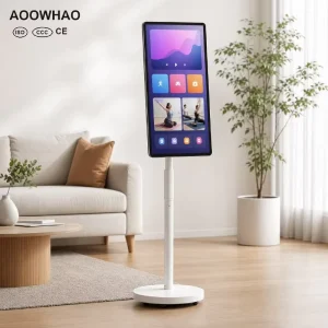 AOOWHAO 19 32 Inch 4K Capacitive Touch Dual OS Stand Me TV 360° Rotatable Rolling Smart Screen for Makeup Vanity Gym Bedroom