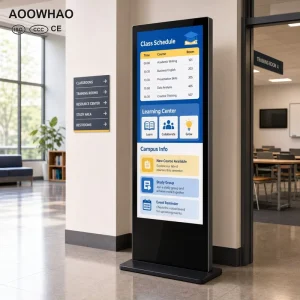 AOOWHAO Floor Standing Digital Signage for School Campus Wayfinding 4K UHD Touch Screen Information Kiosk with 3 Year Warranty