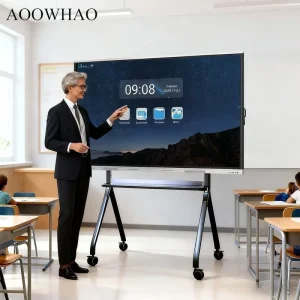 AOOWHAO OEM ODM Smart Educational Equipment 4K UHD Interactiveboards with AI Camera Dual System Multi Touch Wireless Casting