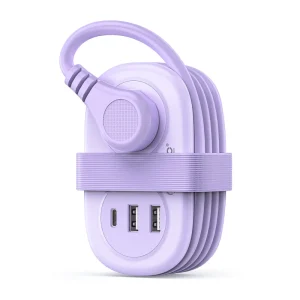 AP3 Power Strip US with 2 AC Outlets 2 USB-A Ports PC Fireproof Material Wrap Around Design Easy to Carry Power Strip
