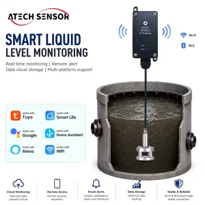 ATECH Tuya Smart Wireless Liquid Level Transmitter IP68 Waterproof Anti clogging Sensor