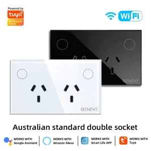 AU/ARG Standard Tuya Wifi Zigbee Touch Panel Wall Socket 2 Outlet Support Alexa Goggle Home Voice Control SAA Approved