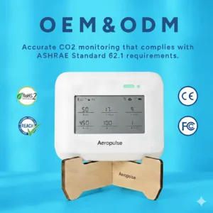 Aeropulse All in One Air Quality Meter 8 Sensors Measures PM2.5 CO2 TVOC Humidity Temperature WiFi Connected Smart Building Tuya