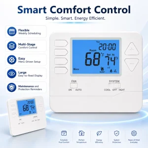 Air Conditioner Digital Heating Smart Thermostat With Heat and Cool for HVAC System 24 Volt Heat Pump Systems School Indoor