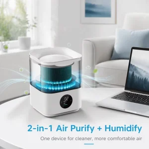 Air Purifier with Humidifier HD Digital Display Colorful Ambient Light & 3 Adjustable Modes for Home