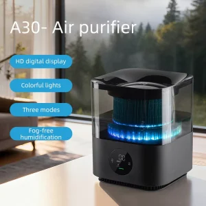 Air Purifier with Humidifier With Colorful Ambient Lamp HD Digital Screen for Home