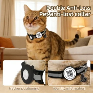 AirTag Protective Case for Small Dogs & Cats Nylon Material Anti Lost Tracking & Positioning Cute Cat Head Pattern Pet Collar