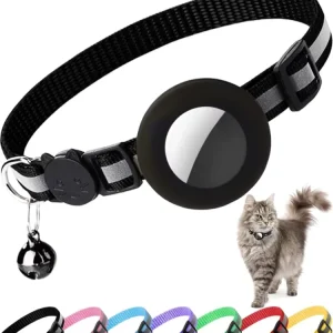 Airtag Cat Collar Breakaway Reflective Kitten Collar with Apple Air Tag Holder and Bell for Girl Boy Cats 0.4 Inches in Width