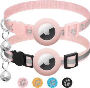 Airtag Cat Collar Breakaway with Bell Reflective Kitten Collar with Apple Airtag Cat Collar Holder Safety Buckle for Girl Cats