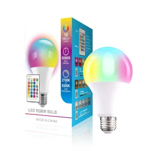 Home Google/Alexa-Controlled RGB Color Smart LED Bulb, Multicolor Smart Light, RGB Bulb, 15W Remote Smart Bulb, B22/E27