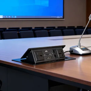 All in One Pop up Desk Socket 2*MF Power Socket VGA USB Audio Network Telephone Flush Mount Retractable Floor Box for Desk