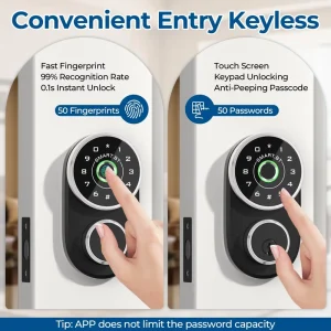 Aluminium Alloy Fingerprint Keypad Electronic Tuya Digital Bedroom Office Home Smart Lock