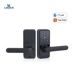 Aluminium Alloy Wood Steel Door Key Card Mobile APP Password Passcode Smart Lock System LOCKAI F6 Wi Fi Cloud