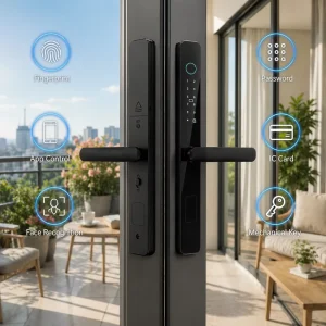 Aluminum Alloy Electronic Fingerprint Smart Handle Outdoor Digital Lock Cloud WiFi Wood