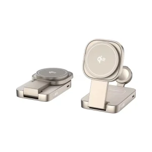 Aluminum Alloy Foldable 3 in 1 Magnetic Wireless Charger 15W Fast Charging Station Ambient Light for iPhone Apple Watch AirPods