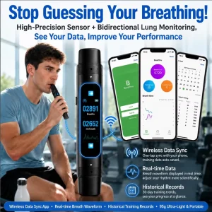 Aluminum Alloy Vital Capacity Tester APP Real Time Lung Monitor Dual Channel Inhale Exhale 3 Resistance Mouthpieces