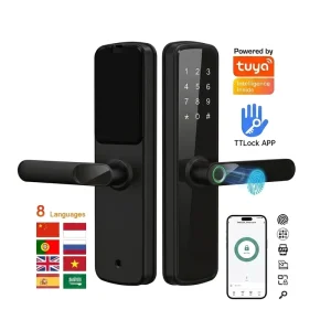 Aluminum Ally Tuya WiFi TTlock APP Remote Control Electric Password Digital Smart Fingerprint Lock for Wood Metal Door