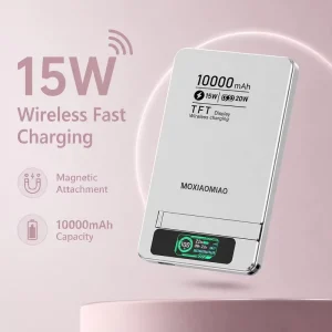Aluminum Portable Magnetic Wireless Power Bank Ultra Slim 10000mAh PD20W Fast Charge B2B ODM OEM with Stand & LED Display