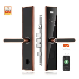 Aluminum Smart Lock with Fingerprint Keyless Entry, WiFi Tuya App Control, Suitable for Wooden Doors