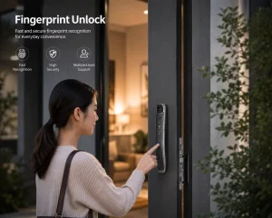 Aluminum Waterproof Smart Digital Fingerprint Door Lock with Camera, Speaker+ring Bell