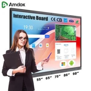 Amdox Ai All One Interactive Digital Smart Board Android Windows OS 4K Resolution 8GB RAM 40 Point Touch 128GB Storage School