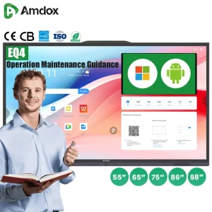 Amdox EQ 4 Plus 75 Inch Digital Interactive Flat Panel Whiteboard 40 Point Capacitive Touch Screen Smart Board Android 14 8GB