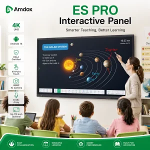 Amdox ES Digital Board for Teaching 75 86 Inch 4K Interactive Whiteboard Wireless Screen Sharing Android Windows 16GB RAM +