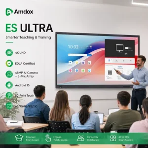 Amdox ES Ultra 4K Interactive Whiteboard Touch Screen Smart Board RK3588 16GB 256GB 40 Points Android 14 for Classroom Meeting