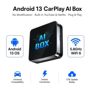 Android 13 CarPlay AI Box with YouTube Netflix 5.8GHz WiFi 6 High-Speed Streaming Adapter 4+32GB Multimedia Box