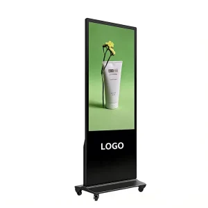 Android 2K/4K IR Touch Screen LCD Kiosk with WiFi Hotspot Sharing Text Display Cloud-Based CMS Wheel Stand for Indoor Use
