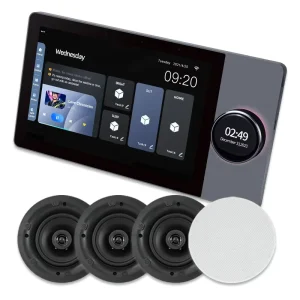 Android Smart Home Control Panel with Rotary Knob and Coaxial Ceiling Speakers WiFi Zigbee Multi-room Audio System Kit