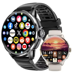 Android Smart Watch H100 SIM Card 4G 1.43 Inch AMOLED IP67 Rubber Health Fitness Magnetic 128GB TikTok Facebook YouTube