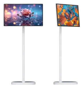 Android Touch Screen TV Portable LCD Smart Touch Screen Rotating Screen TV with White Cabinet Floor Standing for Commercial Use