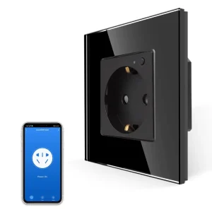App European Wifi Smart Power Sockets Glass Panel 16A Germany Electrical Wall Socket Type F with Led Indicator