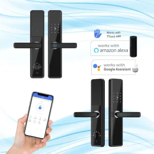 App Smart Lock Alexa WiFi Waterproof Fingerprint Wood Door Lock with 500 Fingerprints Memory Card