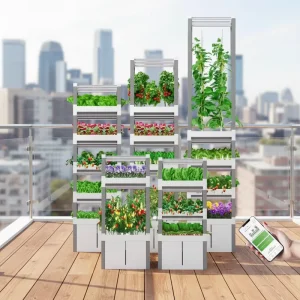 Aquaponic Gardening Kit Urban Farming System Compact Indoor Plant Cabinet with White + Grey Color 180W Power 220cm Height