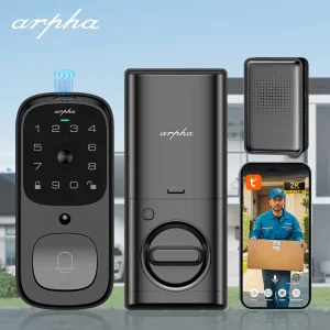 Arpha AL501 Waterproof Tuya App Wifi Deadbolt Lock Fingerprint Security Smart Door Locks With Video Doorbell and Camera