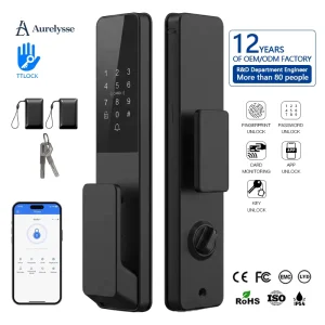 Aurelysse High-Security TTLock K27 App Digital Door Lock with Grade C Cylinder for Wood Metal Aluminum Doors