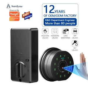 Aurelysse Palm Vein Recognition Aluminum Alloy Smart Deadbolt Lock Tuya BLE Digital Keyless Entry Grade C Security Front Lock